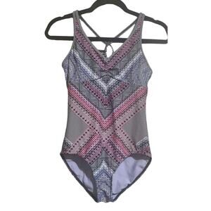 Prana Swimsuit One-Piece Women's Size Extra-Small XS Gray Pink Strappy Outdoors